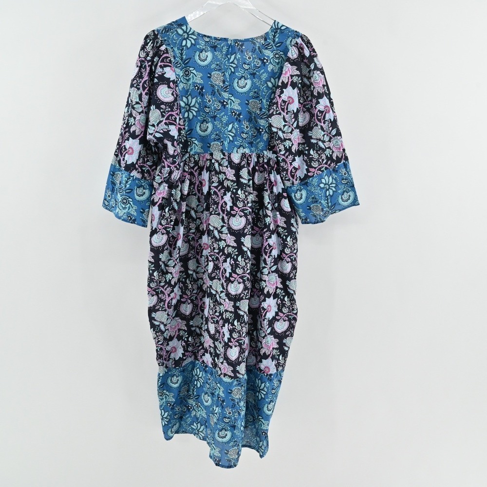 Millie Resort Travel Floral Dress Size L Blue Paisley Bohemian Cotton India Boho - Picture 3 of 13